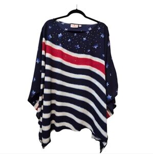 Quacker Factory Scarf Top Womens 1X Caftan Poncho Patriotic Flag Americana QVC